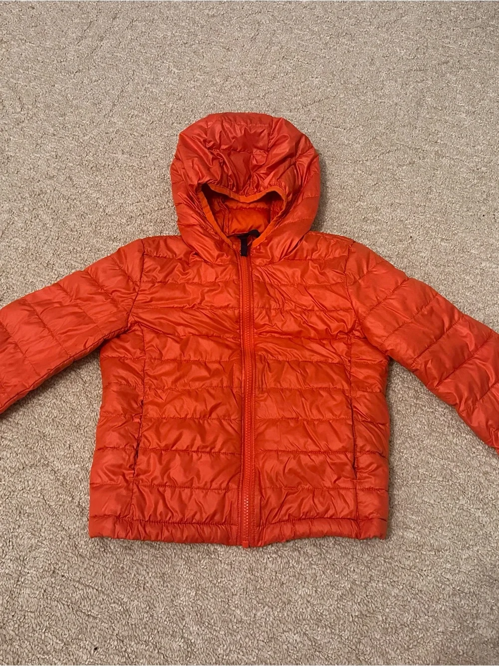 Primary Orange Hooded Packable Puffer Jacket